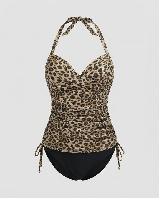 R&B | Atmungsaktiver Tankini mit V-Ausschnitt Im Leopardenmuster