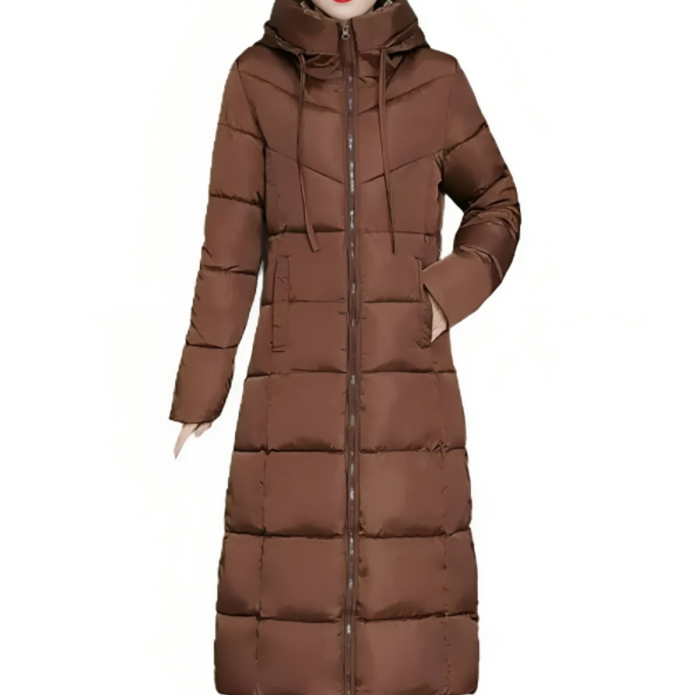 R&B | D’Hiver Lange Steppjacke mit Kapuze für Damen Ideal für Den Herbst und Den Winter