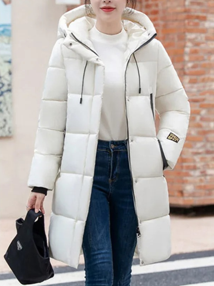 R&B | Stylische Khakifarbene Pufferjacke mit Kapuze und Reißverschluss