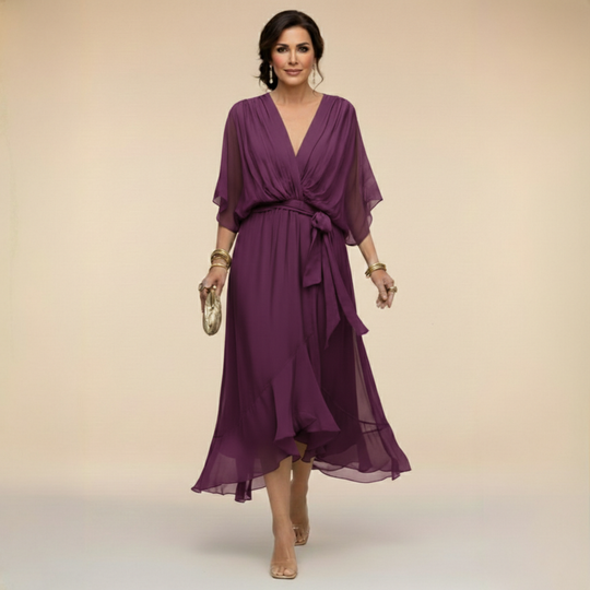 Damen Chiffonkleid V-Ausschnitt Elegant