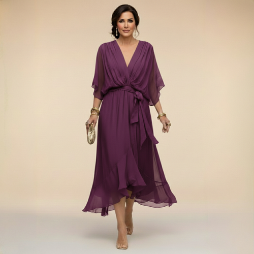 Damen Chiffonkleid V-Ausschnitt Elegant