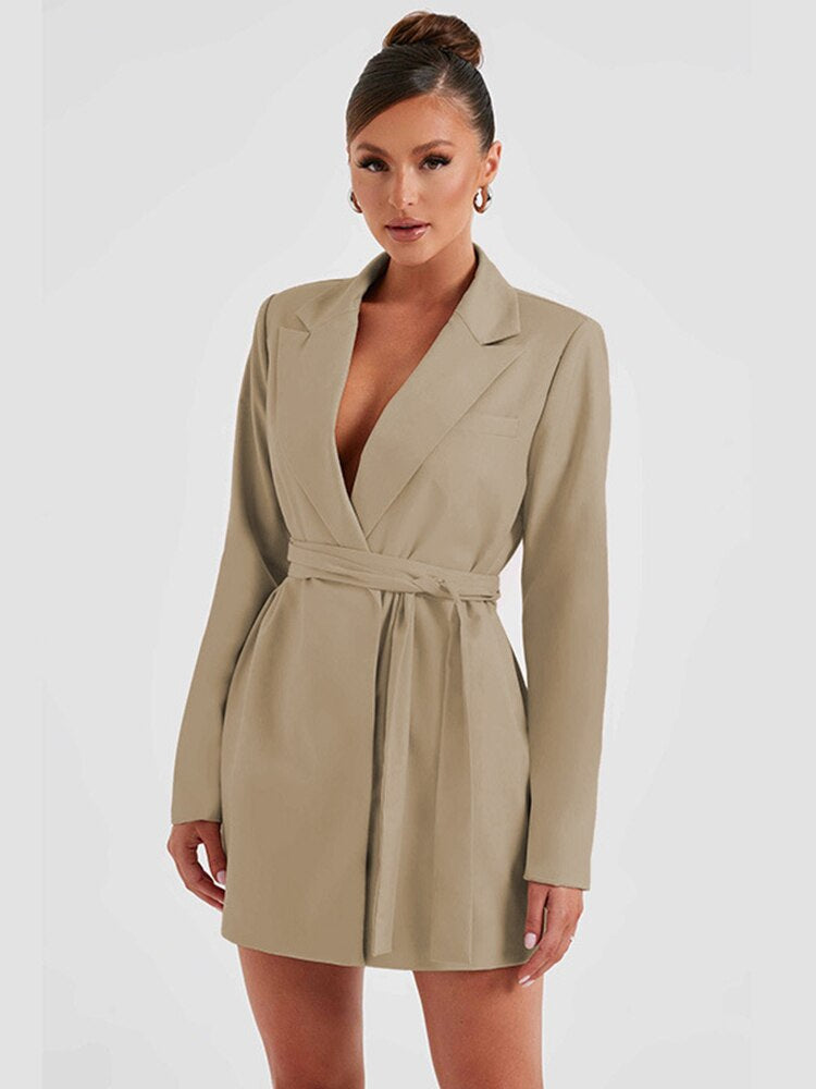 Schwarzes Damen Blazerkleid mit V-Ausschnitt | R&B
