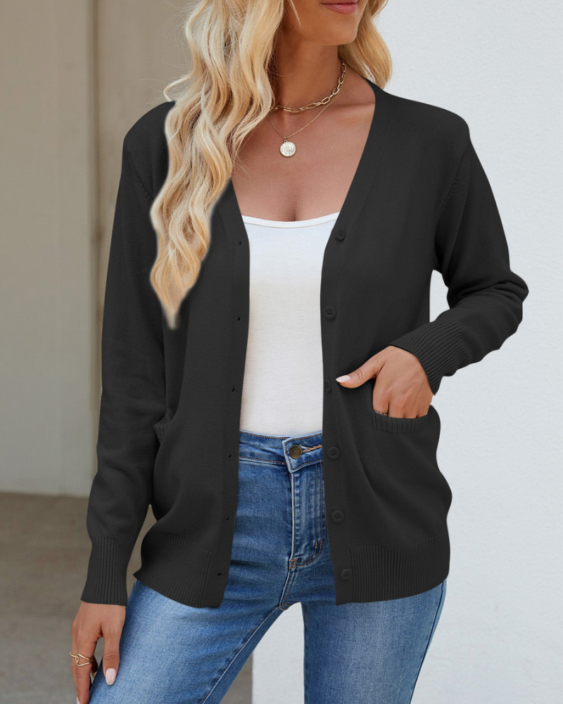 R&B | Strickjacke mit V-Ausschnitt, Knöpfen, langen Ärmeln und Taschen