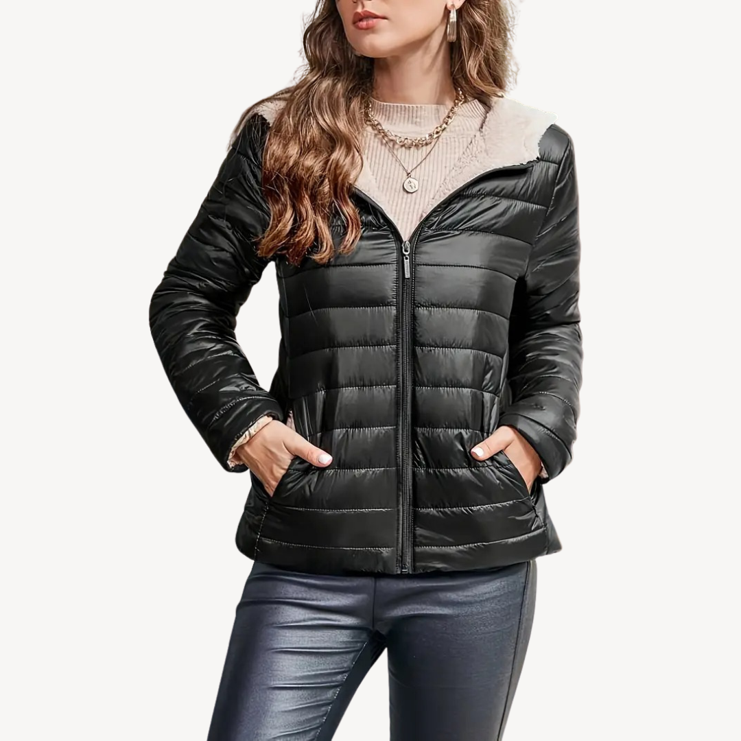 R&B | Damen Pufferjacke mit Sherpa-Futter und Reißverschluss