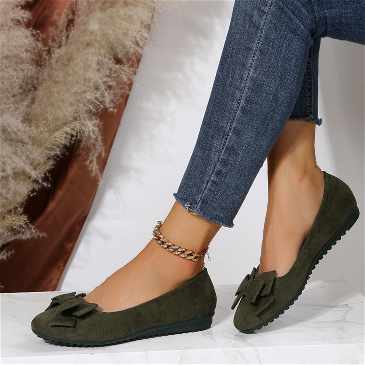 Presley | Flache Slip-on-Schuhe mit Schleife und runder Zehenpartie