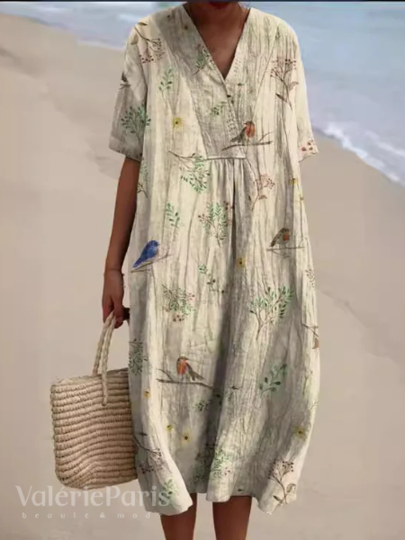 R&B | Lässiges Kleid mit Floralem Druck aus Atmungsaktivem Baumwollstoff