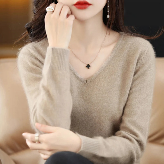 R&B | Pullover Damen V-ausschnitt Leichter und Weicher Strickpullover
