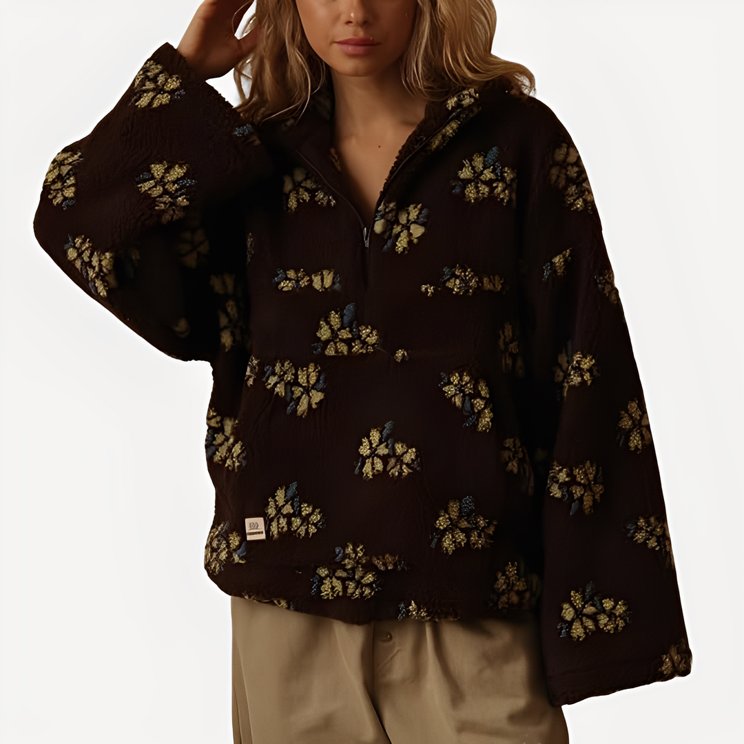 R&B | Damen-Sherpa-Pullover mit stilvollem Blumenmuster