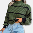 R&B | Strickpullover Weicher Gerippter Rollkragen Lockere Passform Klassische Streifen