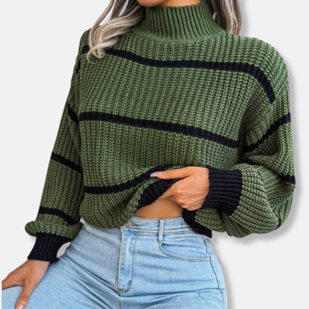 R&B | Strickpullover Weicher Gerippter Rollkragen Lockere Passform Klassische Streifen
