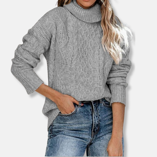 R&B | Rollkragenpullover Kabelstrick Tunika-Längenpullover