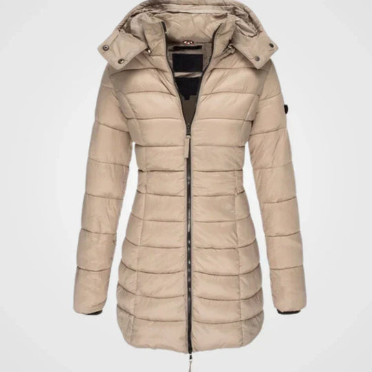R&B | Lange gesteppte Kapuzenjacke für Damen ideal für den Winter