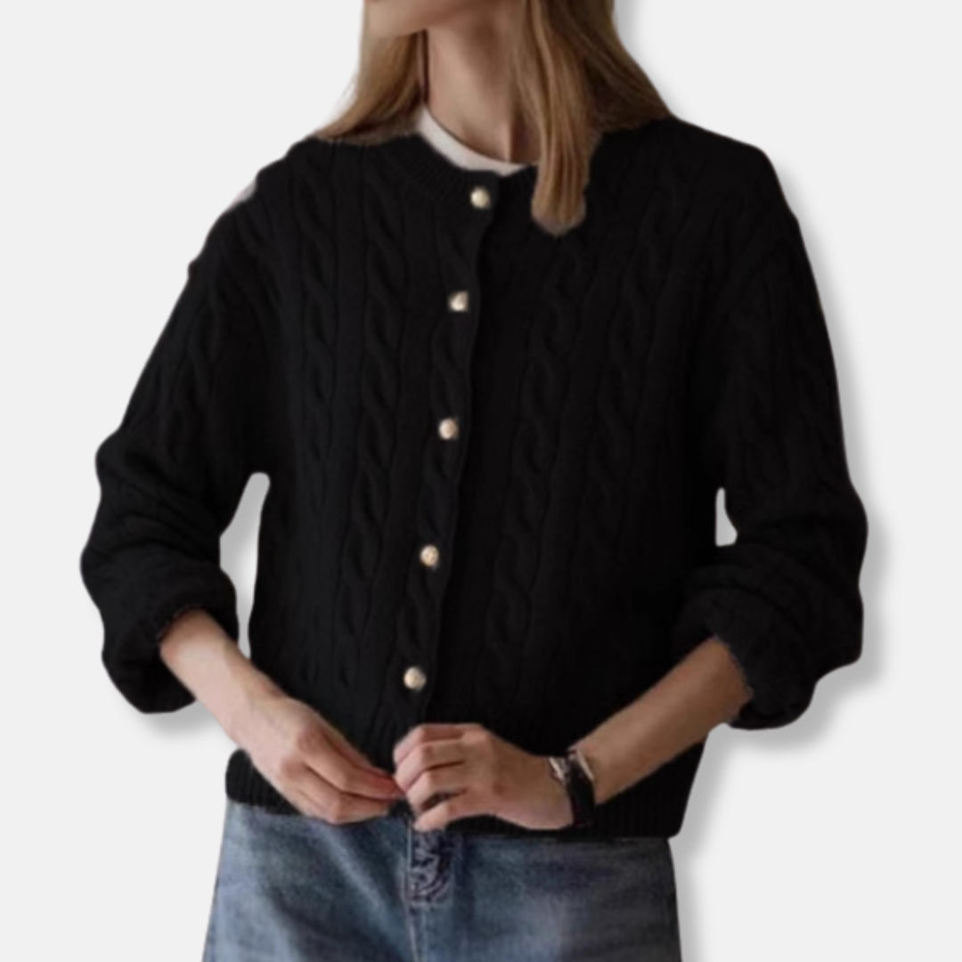 R&B | Wolle Kabelstrick Strickjacke Gekürzter Rundhals Strickjacke