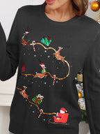 R&B | Weihnachtsniedlicher Rentier Stickerei Strickpullover