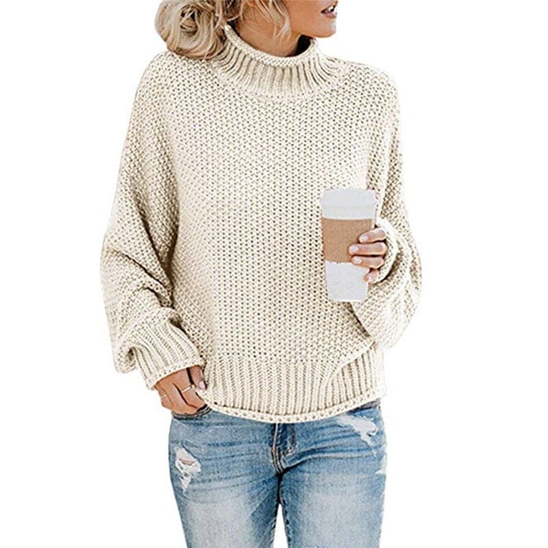 R&B | Strickpullover Hoher Rollkragen Grobstrick Lockere Passform Weich und Warm