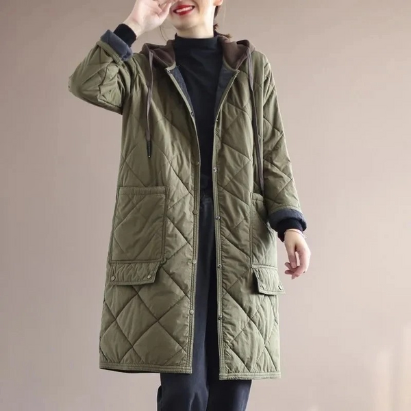 R&B | Modern langer einfarbiger gepolsterter Mantel mit Knöpfen Ideal für Herbst/Winter