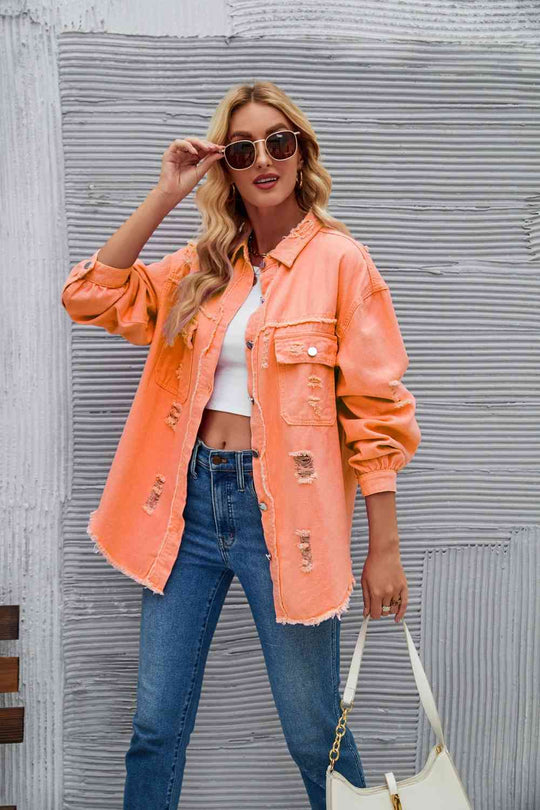 R&B | Zerrissene Rohsaum-Denimjacke