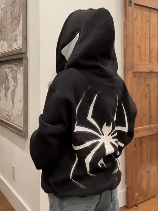 R&B | Hoodie mit Reißverschluss Und Spinnenprint