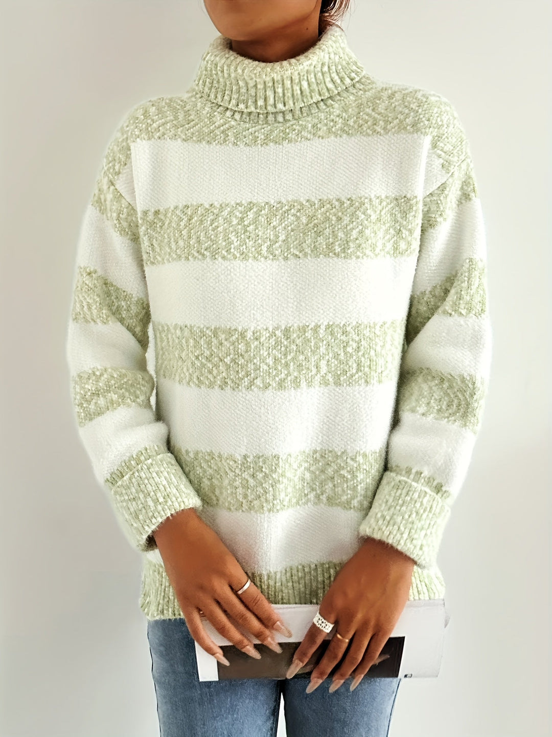 R&B | Strickpullover mit Rollkragen Acrylmischung Gestreiftes Muster