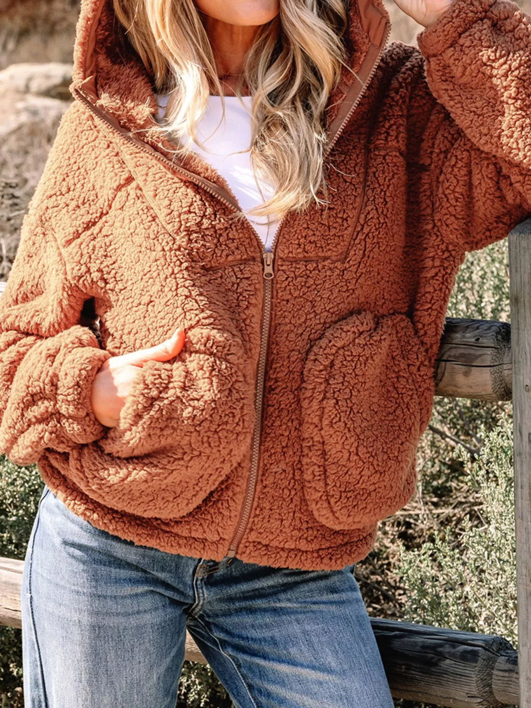 R&B | Damen Relaxed Fit Zip Up Teddyjacke