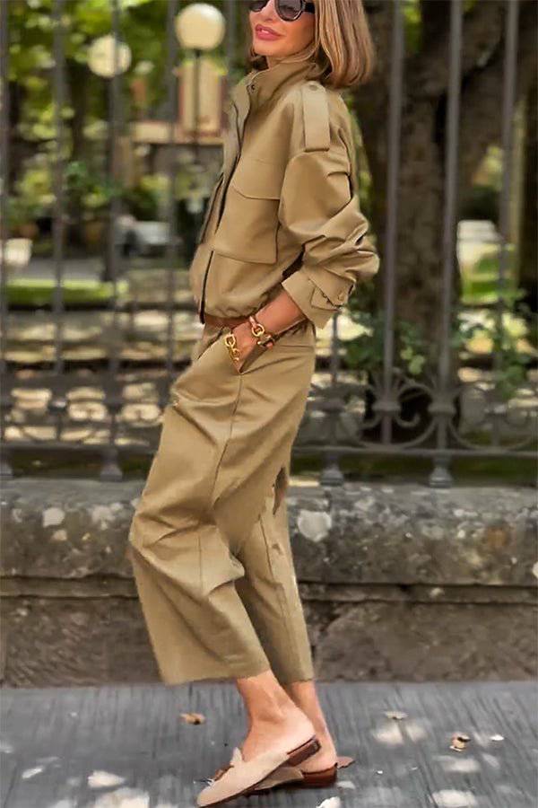 R&B | Charm Strap Details Pocketed Cargo Stil Reißverschluss Lockere Jacke