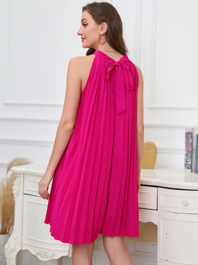 R&B | Koralle Plissierte Kleid Einfarbig Mini Ohne Ärmel