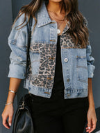 R&B | Jeansjacke mit Leopardenmuster und Rissen