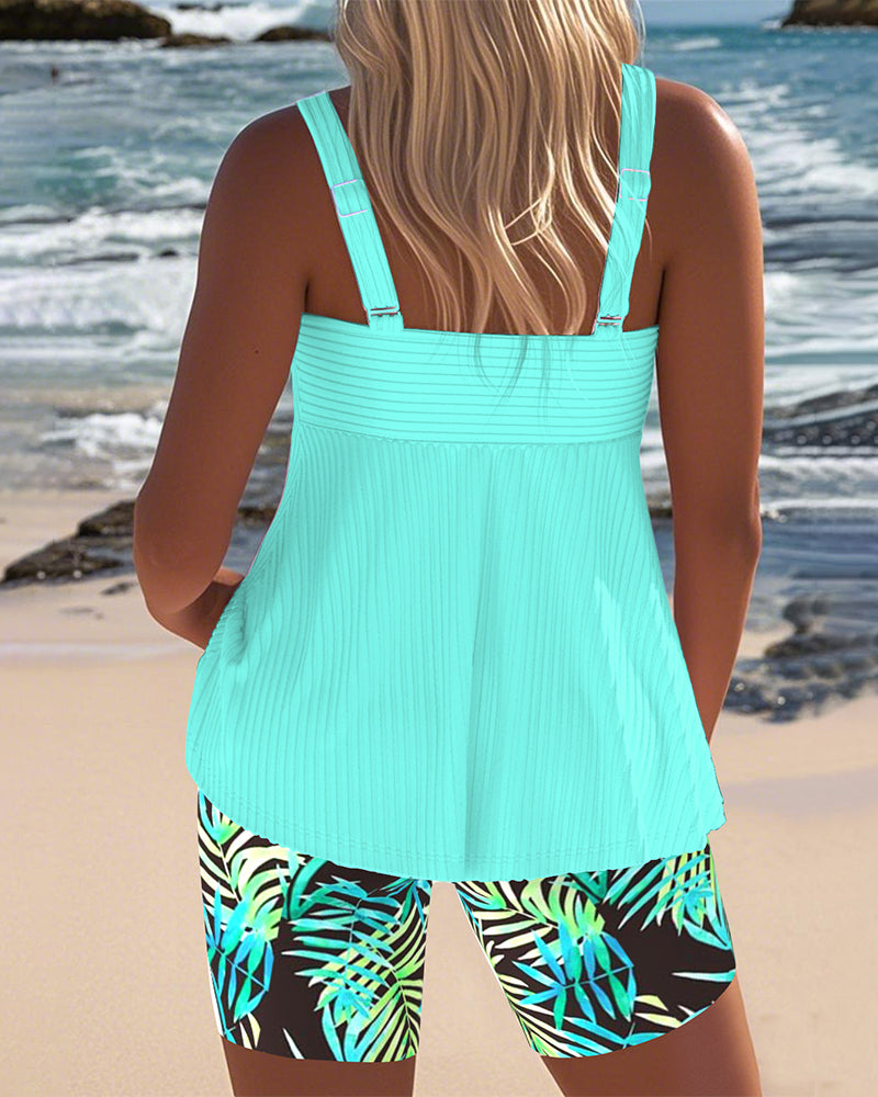 R&B | Tankini Gestreifter Weste mit Bedruckten Strandhosen