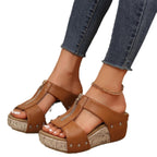 R&B | Damen Fischmaul Plateau Nietensandalen