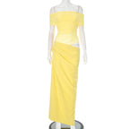 R&B | Ein-Wort-Kragen-Plissee-Kleid aus Mesh mit diagonaler Spanne