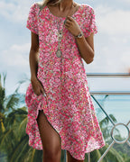 R&B | Kleid Rundhals Kurzarm Blumenmuster