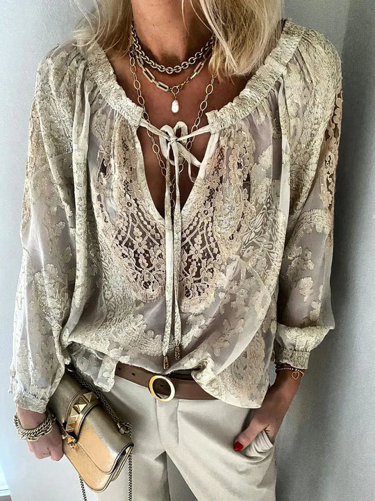 R&B | V-Ausschnitt Spitzen Chiffon Bluse