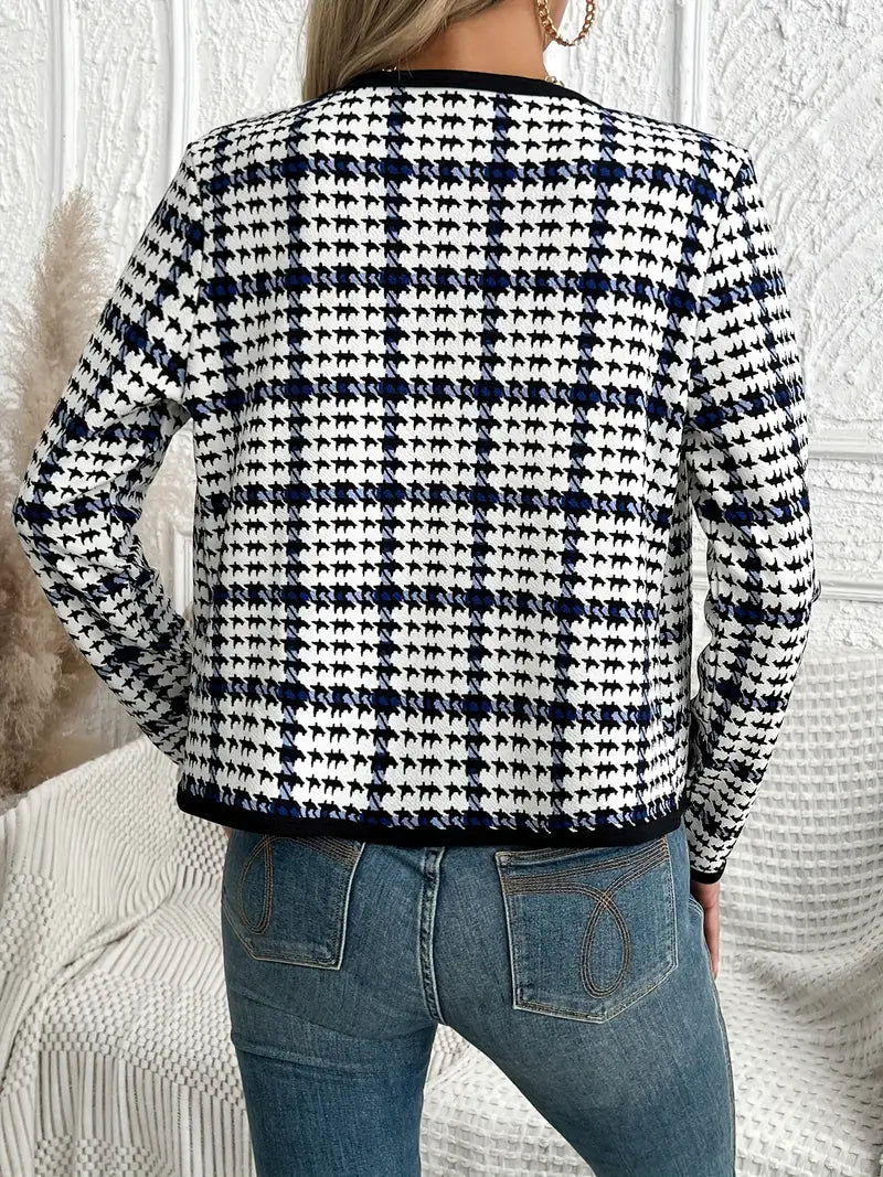 R&B | Offene Vorderseite Hahnentrittmuster Jacke