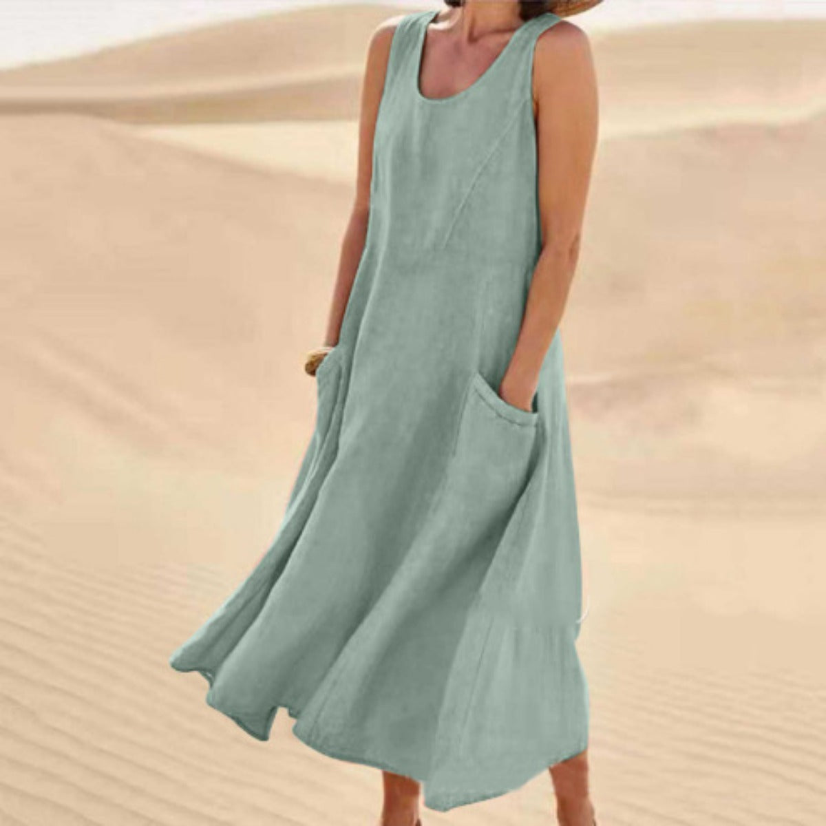 R&B | Ärmelloses Kleid aus Baumwolle mit Rundhalsausschnitt und Tasche