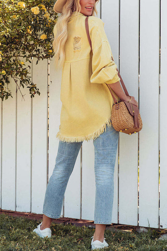 R&B | Revers Langarm Ripped Denim Jacke