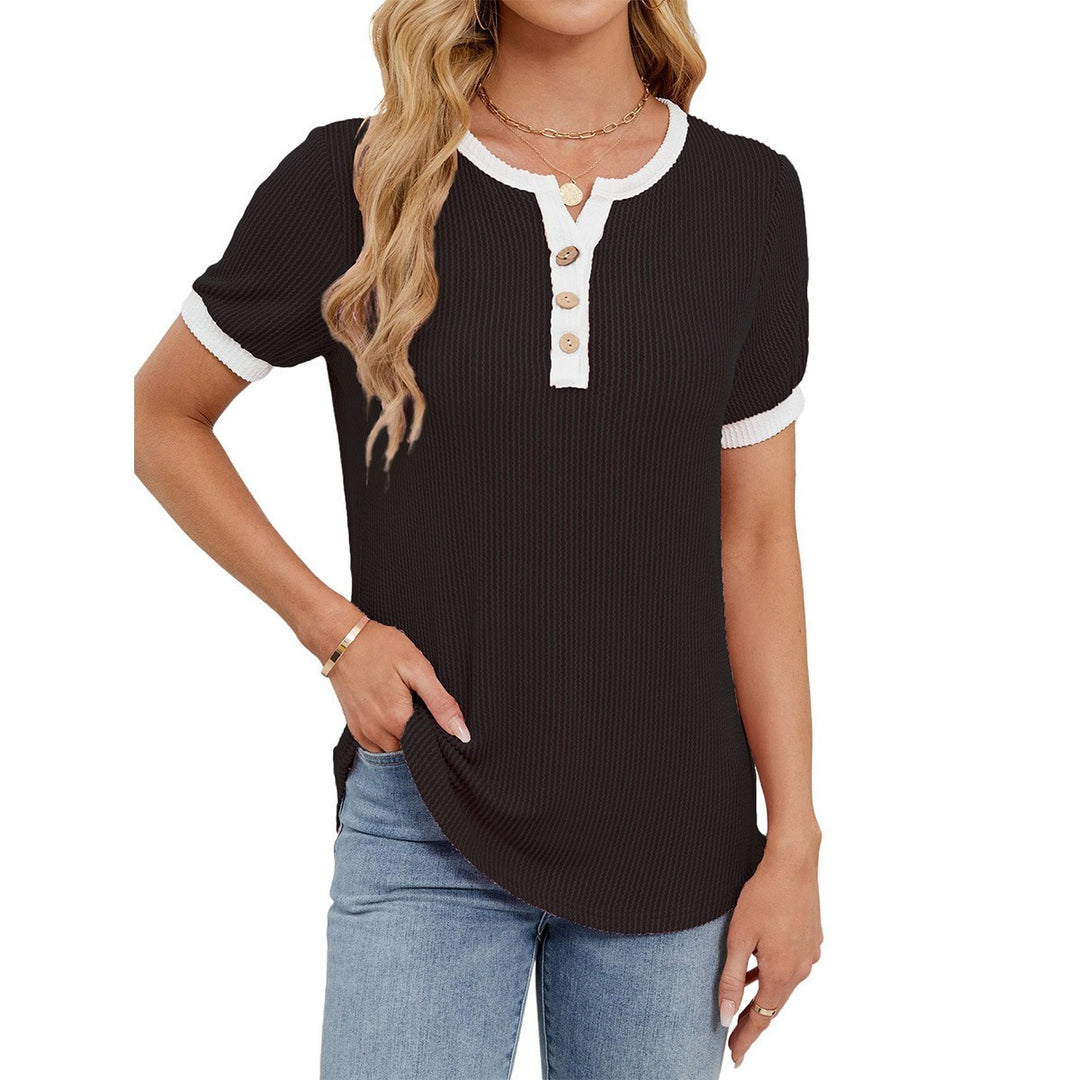 R&B | T-Shirt mit V-Ausschnitt in Uni-Farbe