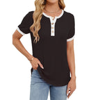 R&B | T-Shirt mit V-Ausschnitt in Uni-Farbe