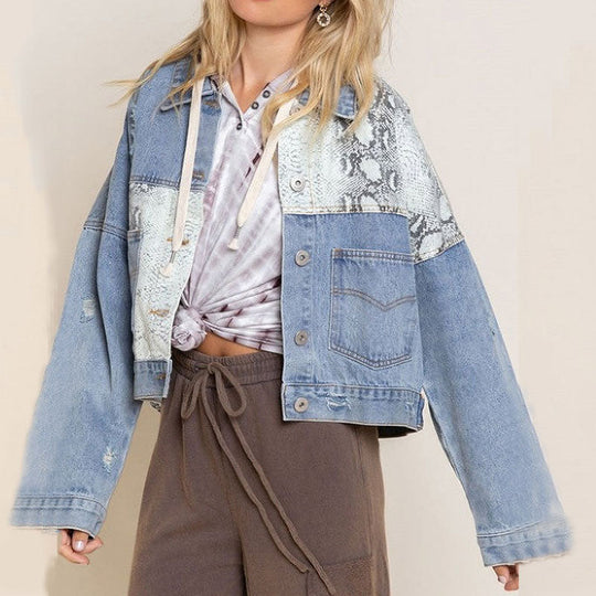 R&B | Jeansjacke mit Leopardenmuster Cool und Trendy Einzigartiges Design