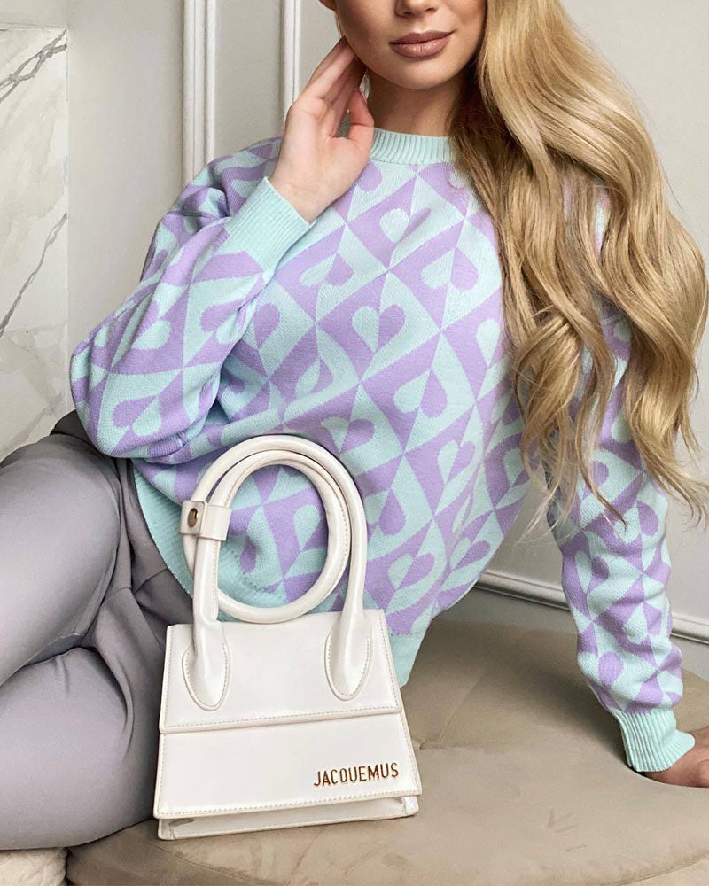 R&B | Herzprint Strickpullover Weich und Trendy Einzigartiges Muster