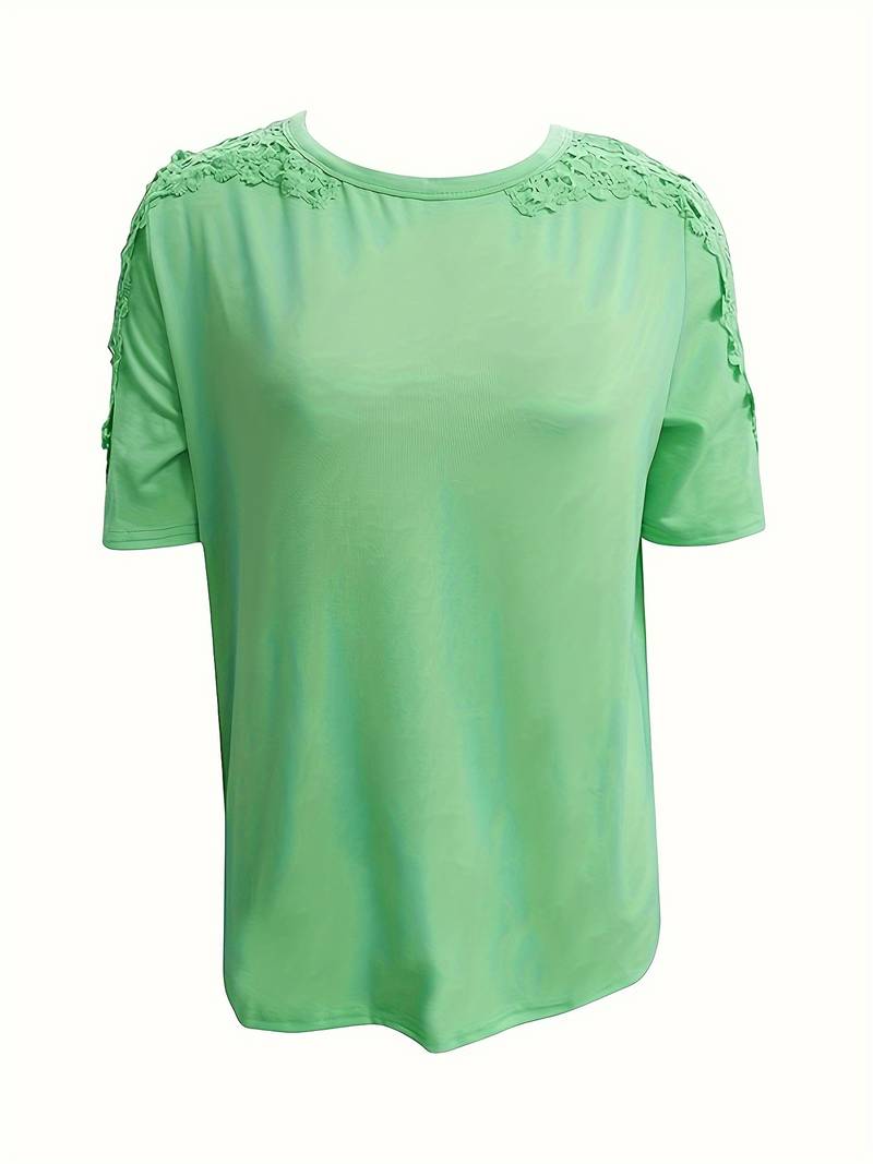 R&B | Unifarbiges T-Shirt mit Rundhalsausschnitt und Spitzennaht
