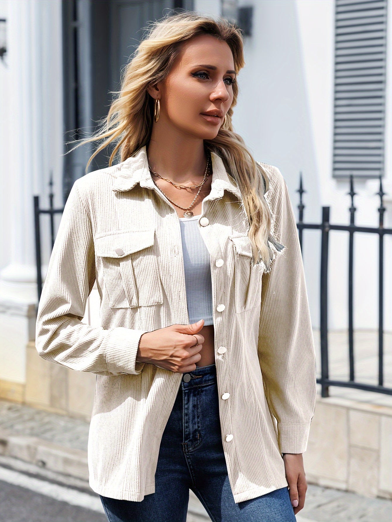 R&B | Rippjacke mit Knöpfen Polyester Lässig und Funktional