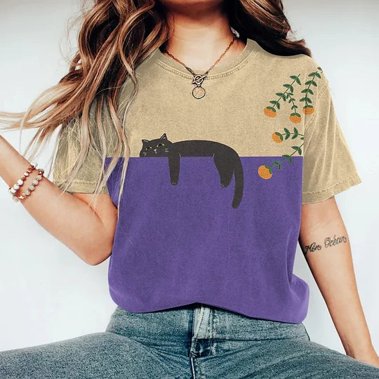 R&B | Black Cat Painting Kunst Kreatives T-Shirt für Frauen