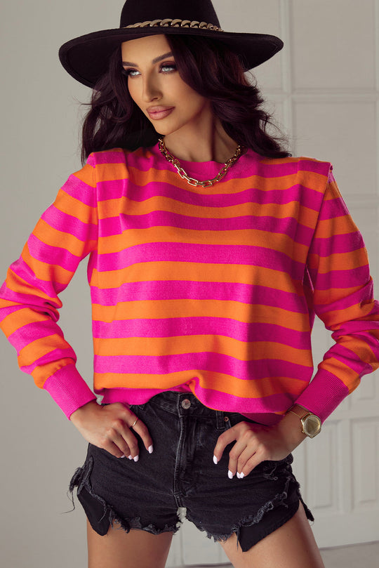 Stripe Schulterpolster Rundhals-Pullover