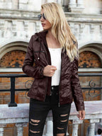 R&B | PU-Jacke mit Kapuze und durchgehendem Reißverschluss