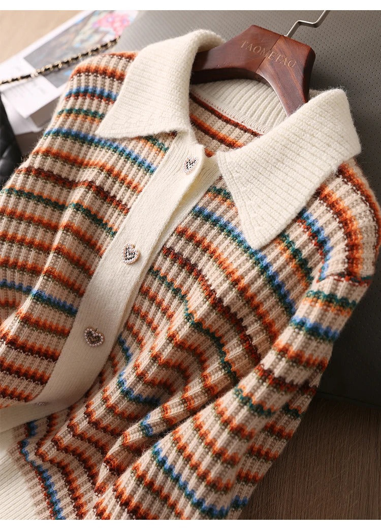 R&B | Gestreifte Strickjacke mit Kragen