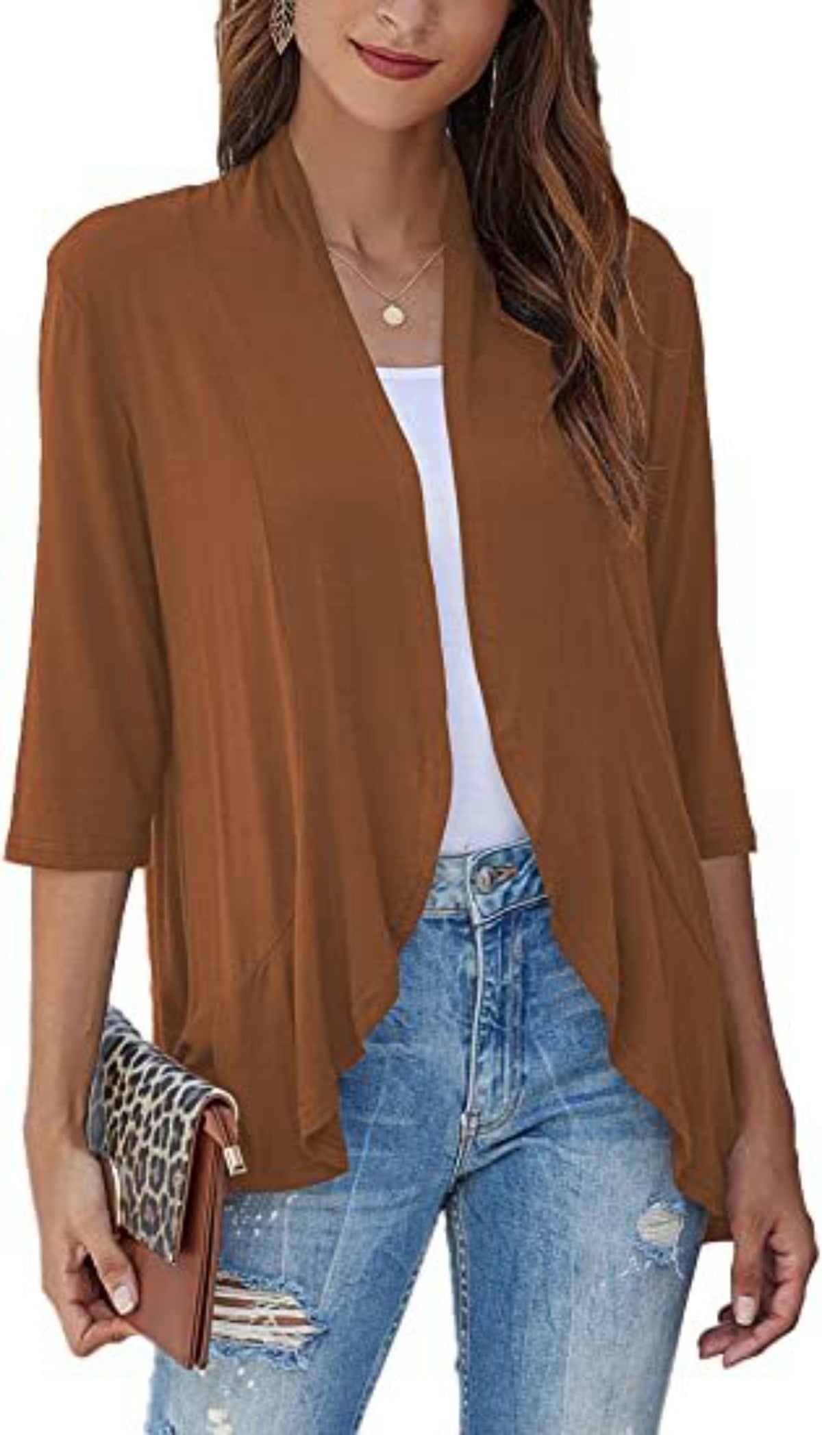 R&B | Einfarbige Strickjacke mit siR&Ben Viertelärmeln und Rüschenrand