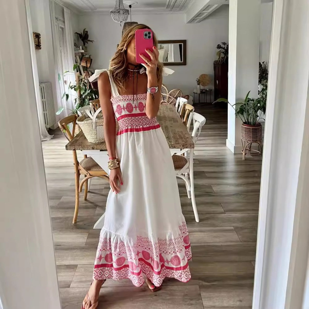R&B | Bohème-Kleid mit Schnürsenkeln bedruckt