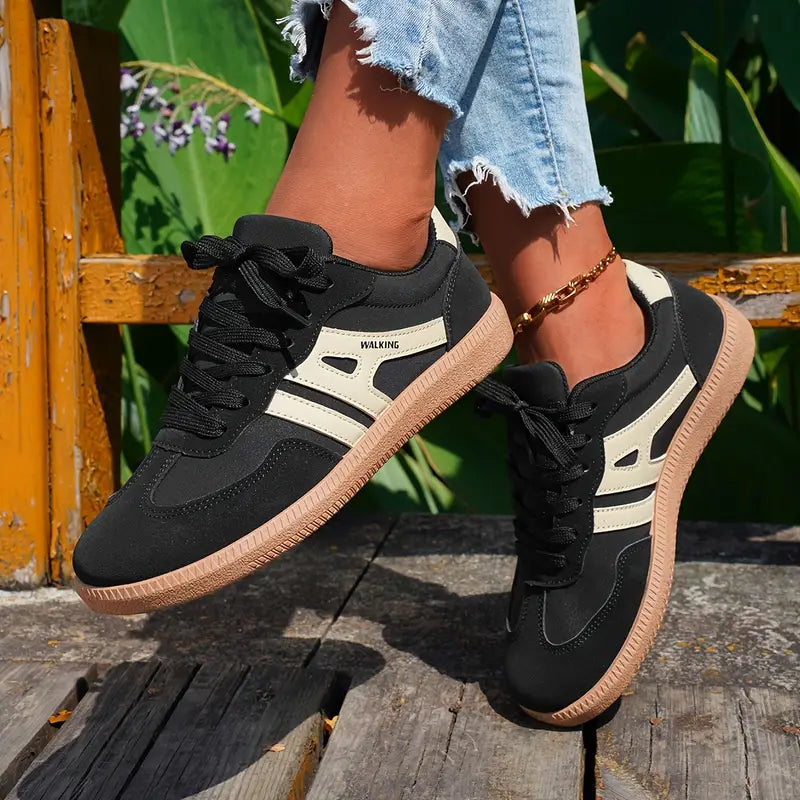 Damen lässige Turnschuhe mit niedrigem Absatz, Schnürung Mode Schuhe R&B