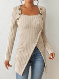 R&B | Quadrat Ausschnitt Pullover mit Langen Ärmeln und Seitlichem Schlitz