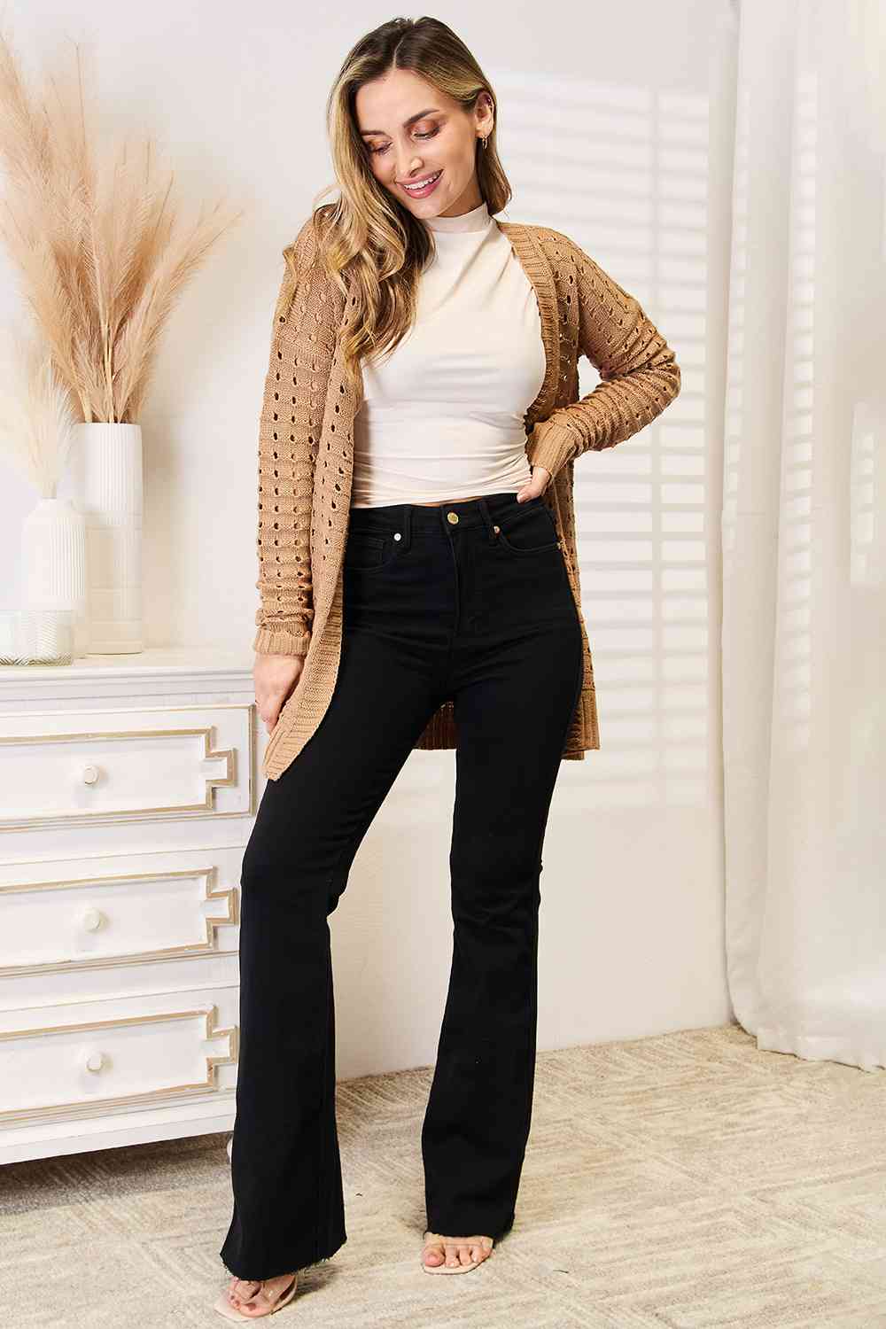 R&B | Horizontal gerippte Strickjacke mit offener Vorderseite